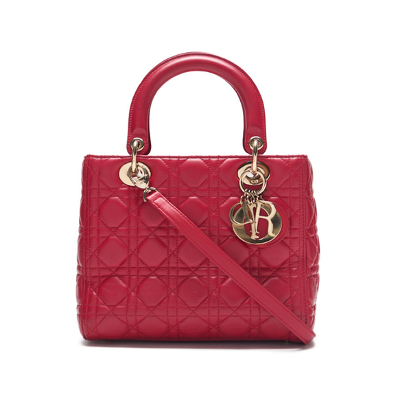 Dior Cannage Lamb Skin 2 Way Hand Bag Red Gold Hardware - Picture 1 of 12